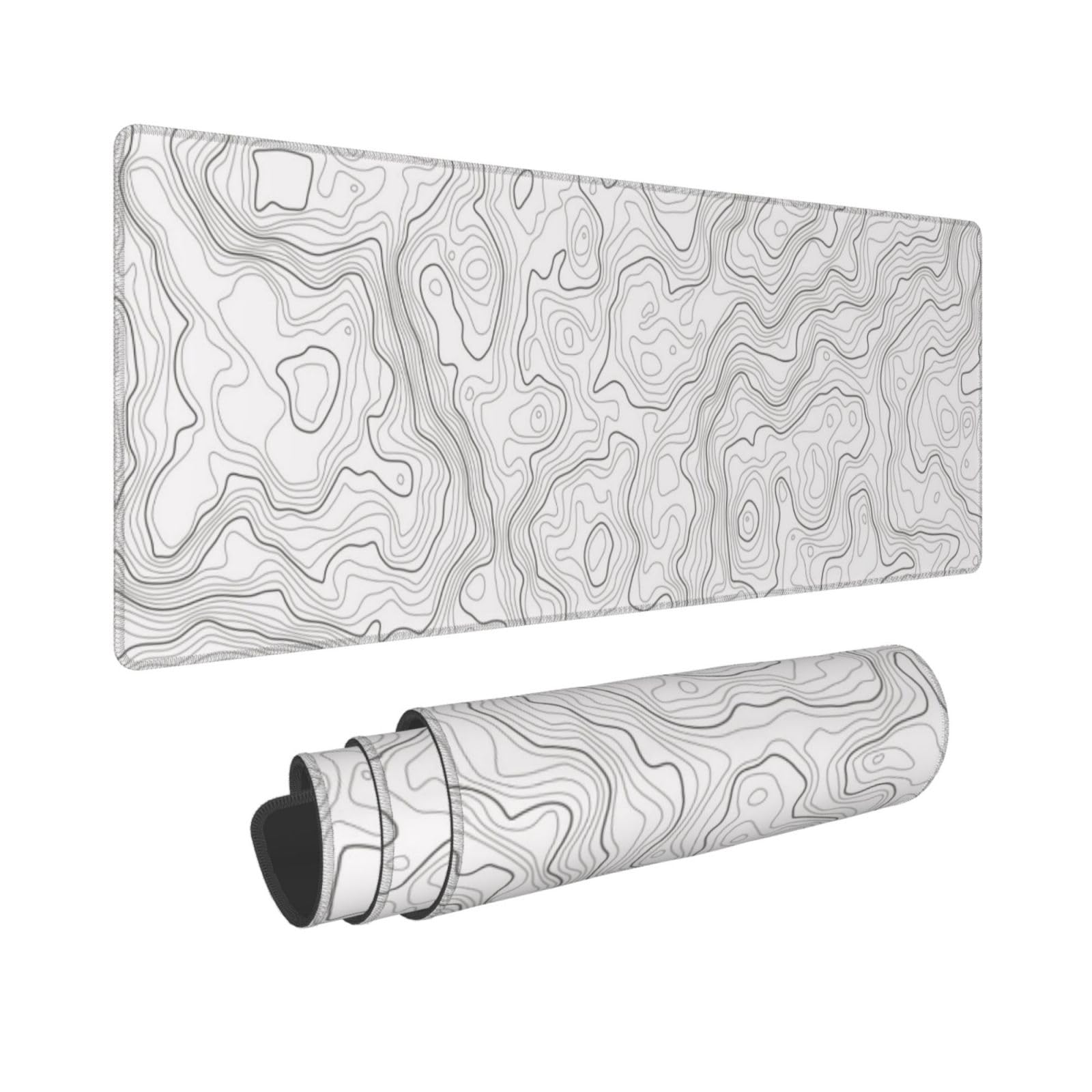 Mousepad Xl Extended - Abstract White Topographic Contour Map Topography