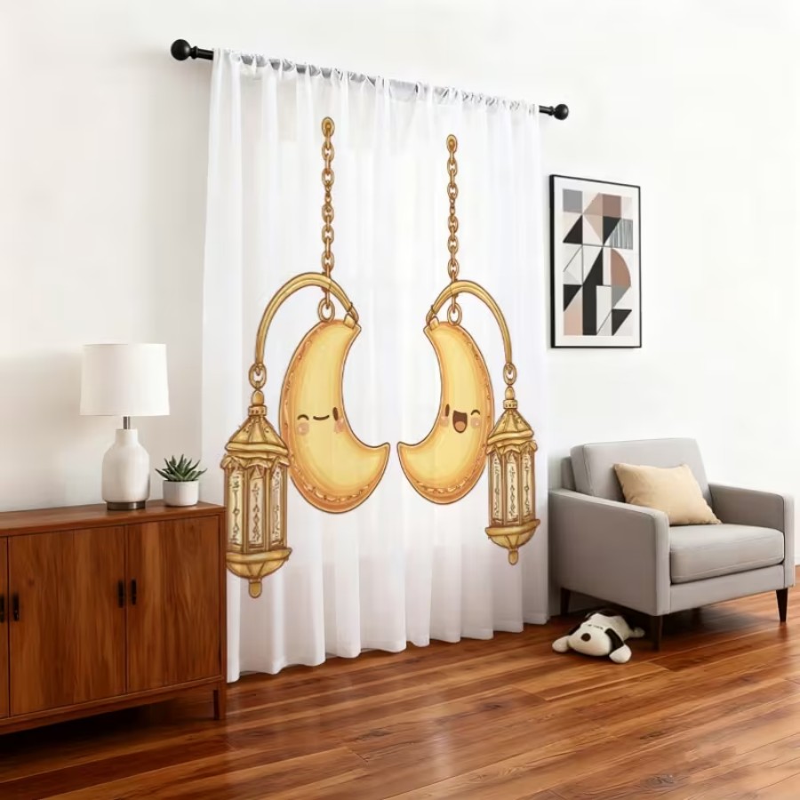Home Office Lamp - 2PCS Digital Print Sheer Curtains, Smiley