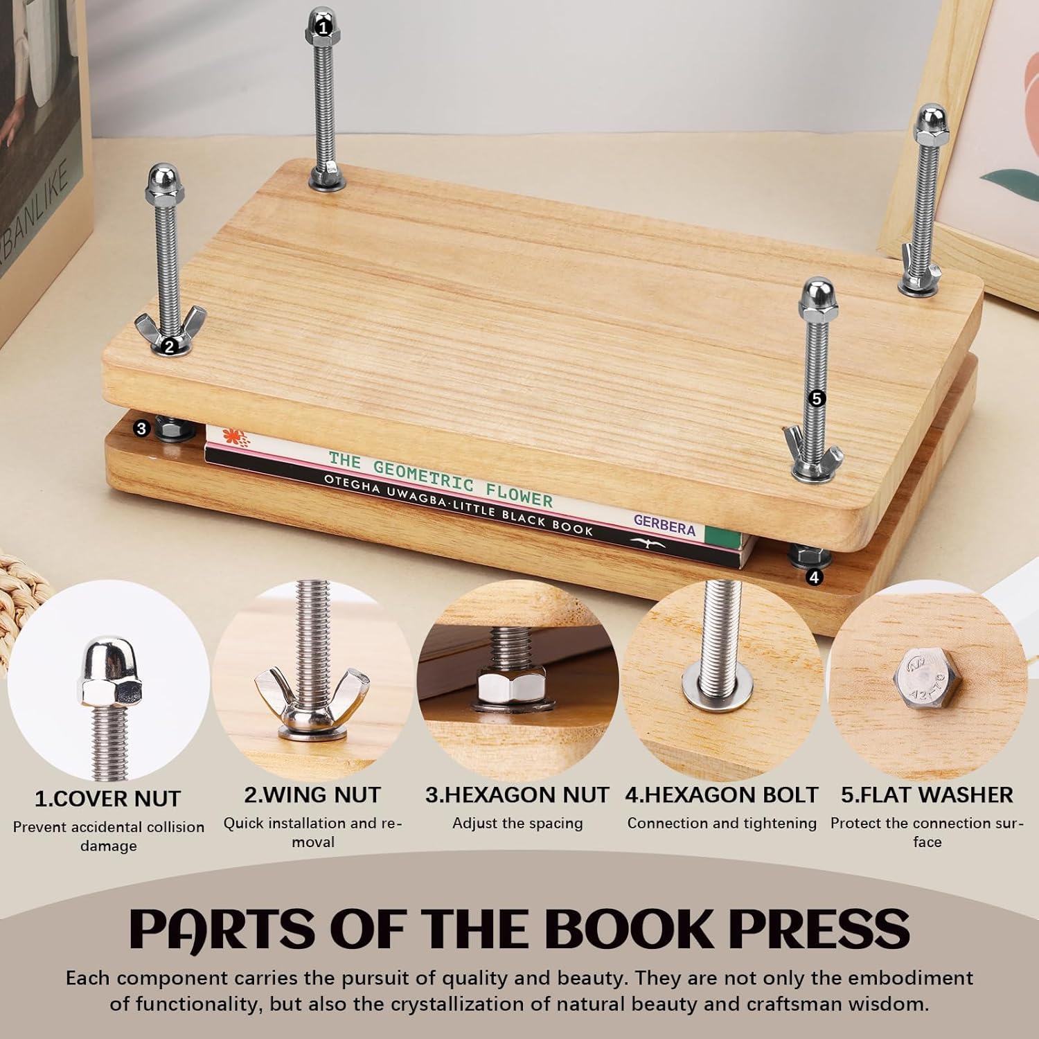 Label Maker Machine - Wooden Book Press, Binding Tool, Flat