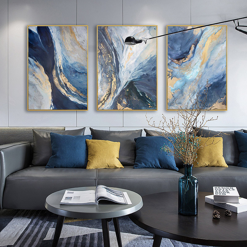 Home Office Studio - 3Pc/Set Modern Abstract Style Gold Canvas