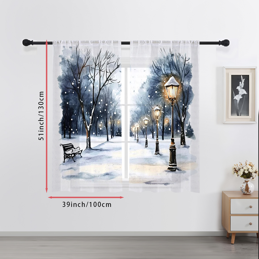 2PCS Sheer Curtains Winter Sno - Home Office Lamp ulasan dan harga
