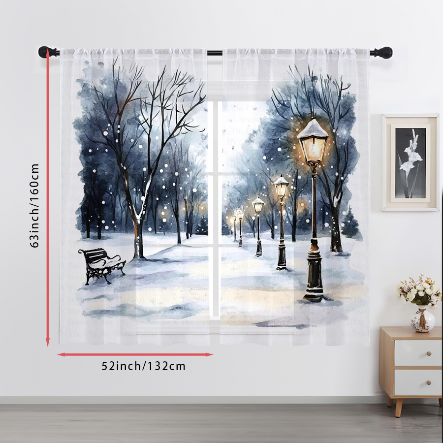 2PCS Sheer Curtains Winter Sno - Home Office Lamp ulasan dan harga