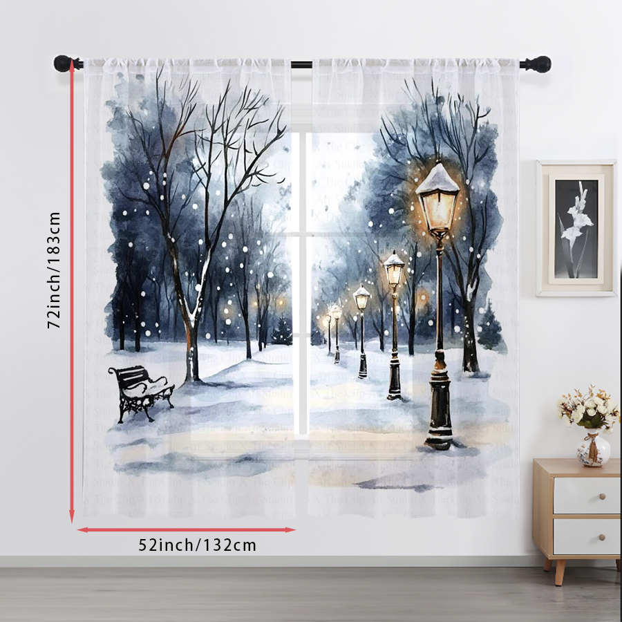 2PCS Sheer Curtains Winter Sno - Home Office Lamp ulasan dan harga