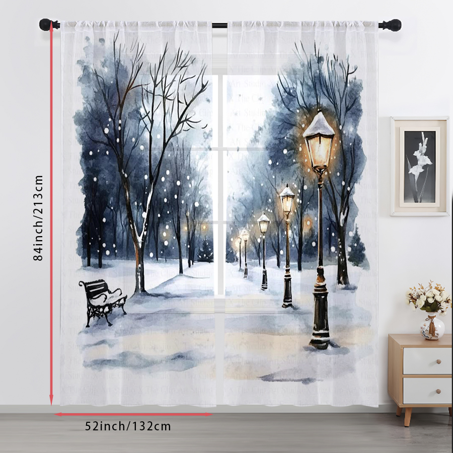 2PCS Sheer Curtains Winter Sno - Home Office Lamp ulasan dan harga