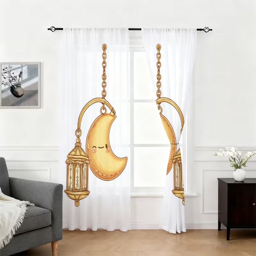 2PCS Digital Print Sheer Curta - Home Office Lamp ulasan dan harga