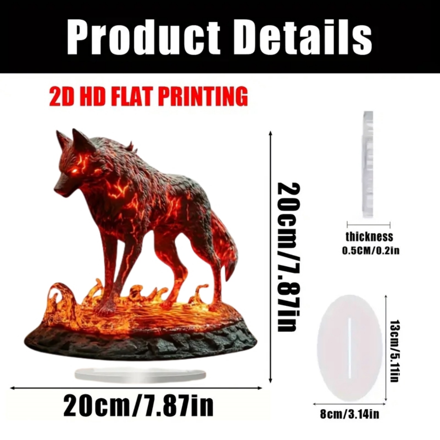 Flame Wolf Statue,2D Flat Acry - Home Office Studio ulasan dan harga