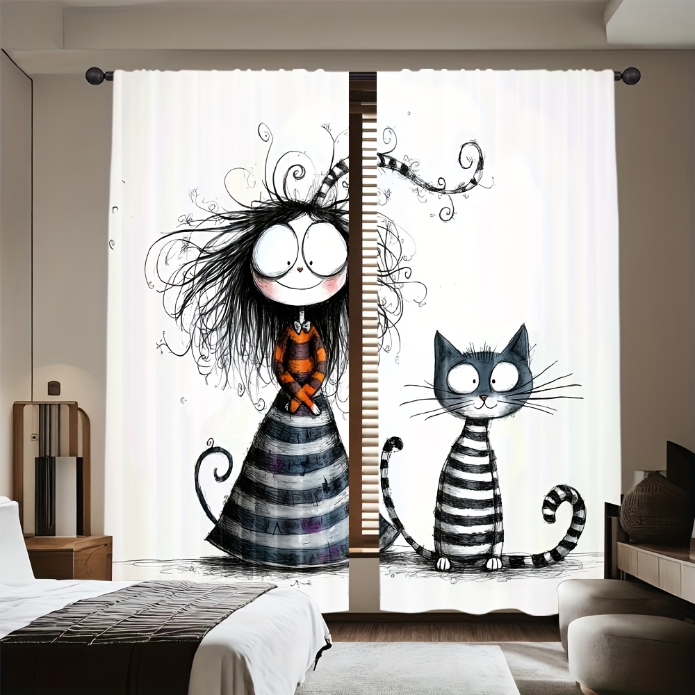 2pcs Gothic Girl and Cat Curta - Home Office Tim ulasan dan harga