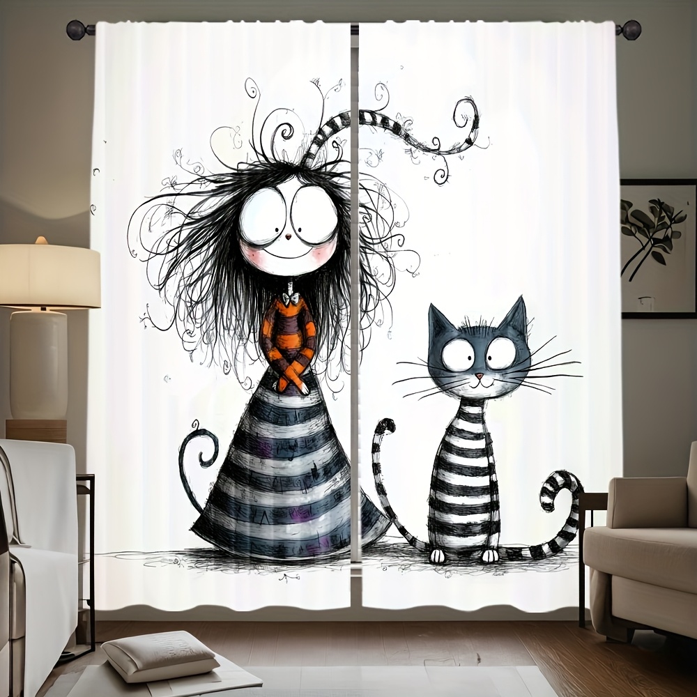 2pcs Gothic Girl and Cat Curta - Home Office Tim ulasan dan harga