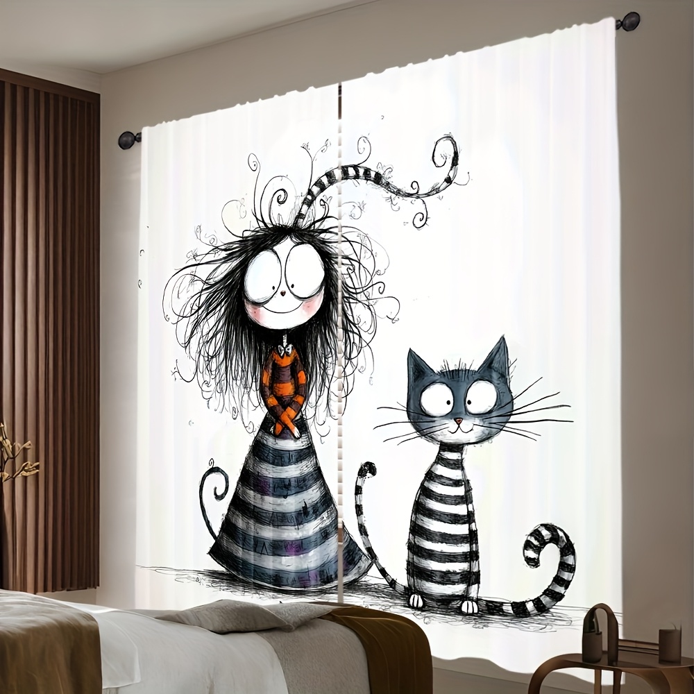 2pcs Gothic Girl and Cat Curta - Home Office Tim ulasan dan harga