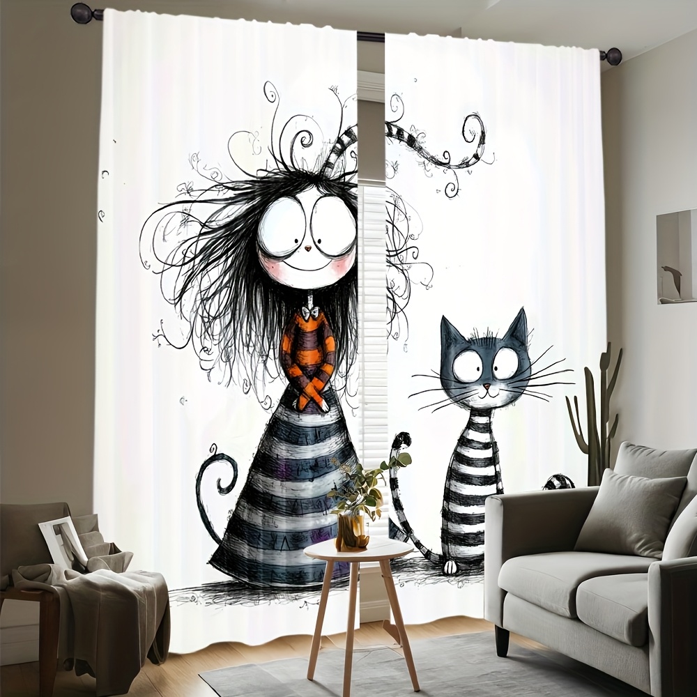 2pcs Gothic Girl and Cat Curta - Home Office Tim ulasan dan harga