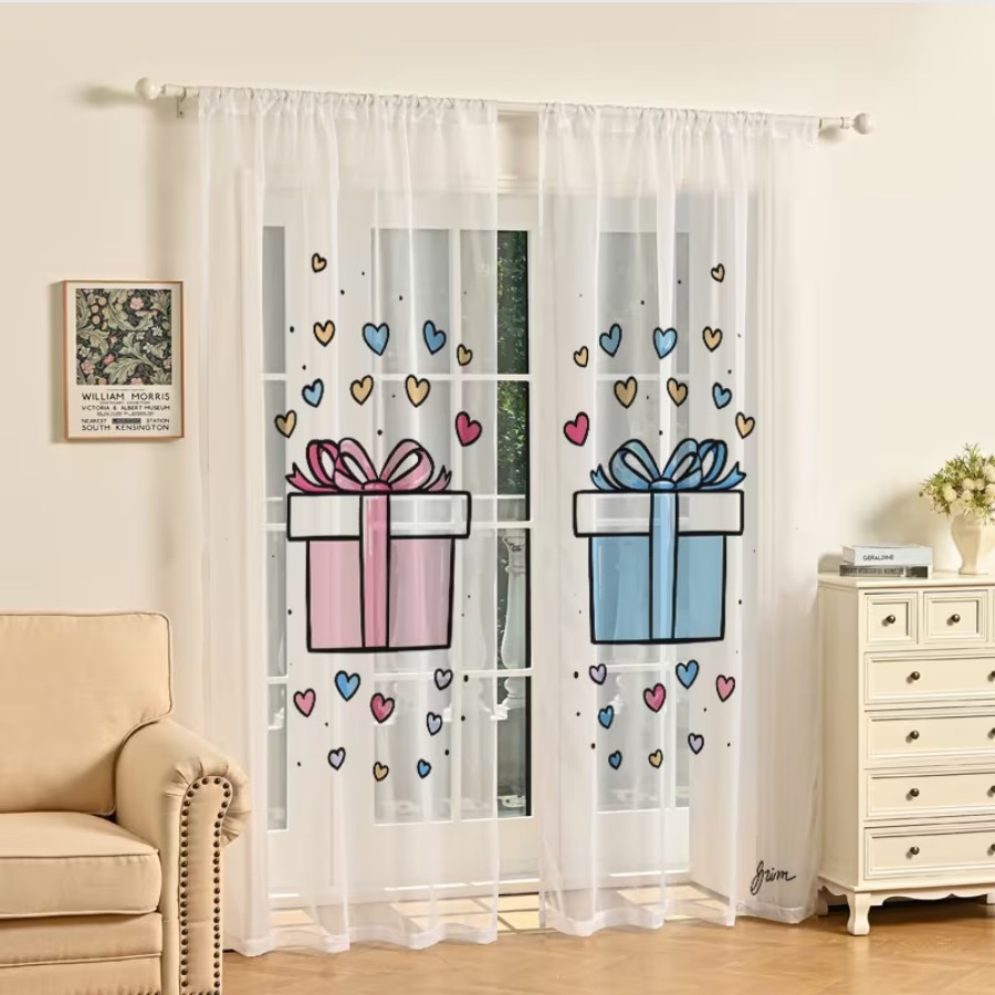 2PCS Digital Print Sheer Curta - Home Office Box ulasan dan harga